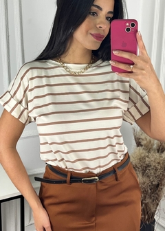 Blusa de listras bege malha - loja online