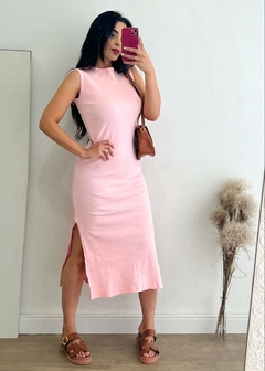 Vestido longo com fenda na lateral rosa - comprar online