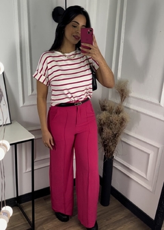 Blusa de listras rosa pink malha na internet