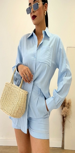 Camisa de algodão com bolso azul clara - Muudy