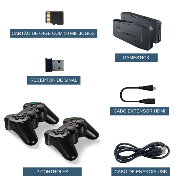 Console de vídeo Game 2.4G, 4K, com dois controles sem fio. Possui 10000  jogos 32 GB Retro Games for PS1/GBA – PEGA+