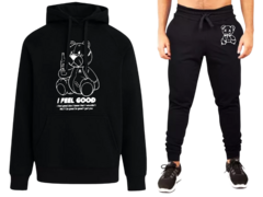 CONJUNTO OSO BEAR I FEEL GOOD BUZO + JOGGING NEGRO