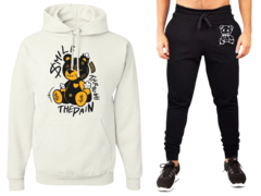 CONJUNTO OSO BEAR PAIN NEGRO Y AMARILLO BUZO BLANCO + JOGGING NEGRO