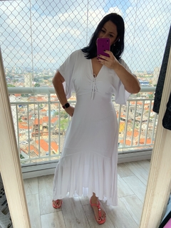 Vestido Ariela branco com manga solta - Van Castelhano Modas