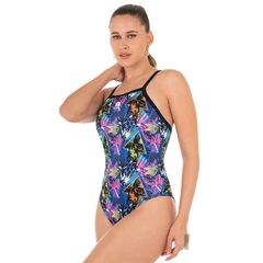 MALLA ENTERIZA ESTAMPADA RESISTENTE al CLORO® DEPORTIVA DE DAMA Con BRETEL FINO. NATACIÓN-AQUAGYM QUICKLY® - 5120