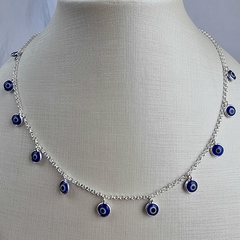 Choker Elos português Pingente Olho Grego Azul Escuro Prata 925 - comprar online