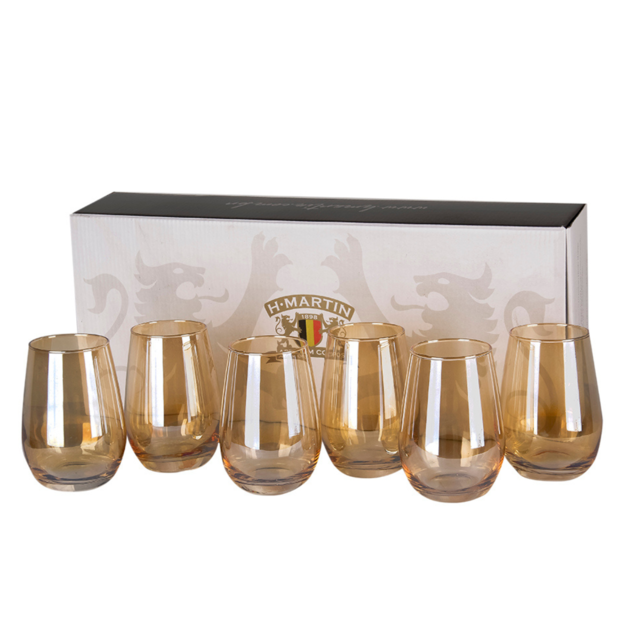 Jogo Copo Borda Dourada Diamante Grande 350ml 6 copos