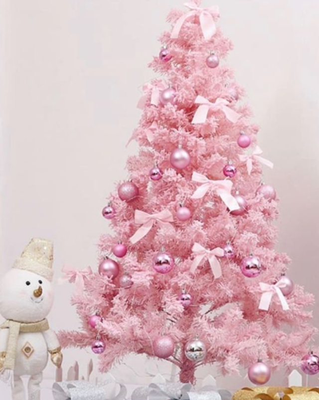 Arvore Natal Rosa Com Neve 185CM