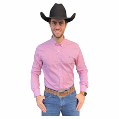 CAMISA AUSTIN WESTERN MANGA LONGA MASCULINA XADREZ ROSA