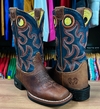 BOTA TEXANA INFANTIL UNISSEX COURO LEGITIMO MARROM AZUL