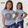 T-SHIRT FEMININA INFANTIL AZUL COM STRASS OX HORNS