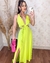 {Thamara} Vestido Longo Evasé Costas de Amarrar com Fenda Duas Formas de Usar (Verde Lima)