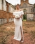 {Dalila} Vestido Noiva Longo Semi Sereia Ombro a Ombro Babados em Renda com Fenda Casamento Civil (Branco Off) - loja online