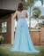 {Raven} Vestido Festa Longo Princesa Tule Bordado e Pedrarias Madrinha Formatura (cor Azul Serenity) - comprar online