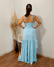 {Karine} Vestido Longo Alça Fina Saia em Camadas Detalhe no Busto (cor Azul Serenity) - loja online