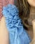 Imagem do {Carolina} Vestido Madrinha Longo Rodado Decote V Drapeado Ombro com Babados com Fenda Festa Formatura (Azul Serenity)