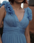 {Carolina} Vestido Madrinha Longo Rodado Decote V Drapeado Ombro com Babados com Fenda Festa Formatura (Azul Serenity) na internet