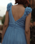 {Carolina} Vestido Madrinha Longo Rodado Decote V Drapeado Ombro com Babados com Fenda Festa Formatura (Azul Serenity) na internet