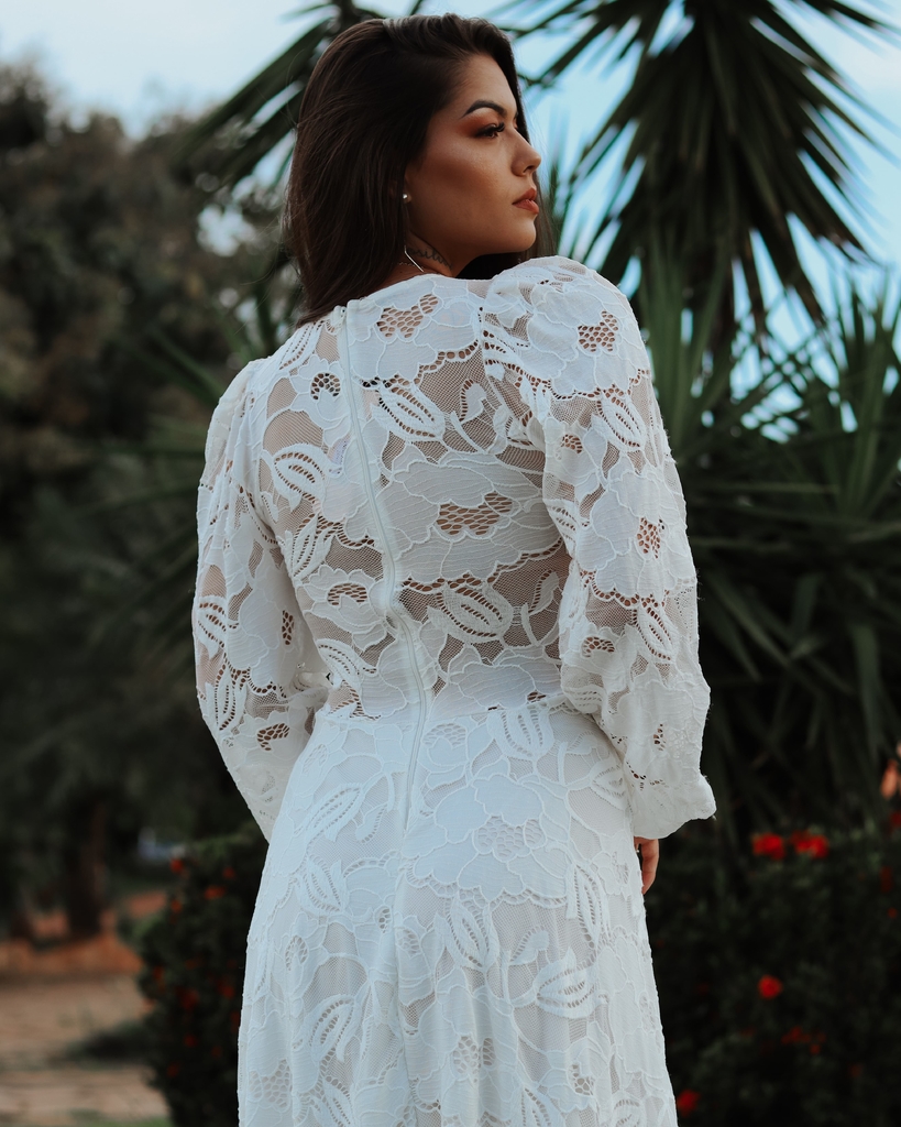 Vestido midi rodado manga longa 2025