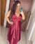 {Cibele} Vestido Festa Midi Rodado Alça Fina Trançado nas Costas com Bolsos Madrinha Formatura (cor Marsala) - loja online