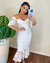 {Ariana} Vestido Noiva Midi Sereia Ombro a Ombro Barra em Guipure Casamento Civil (Branco Off) - Ana Tuori | Loja de Vestidos de Festa, Casamento Civil e Mais 