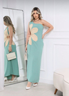 SALDO • Vestido longo crepe duna | flor lateral