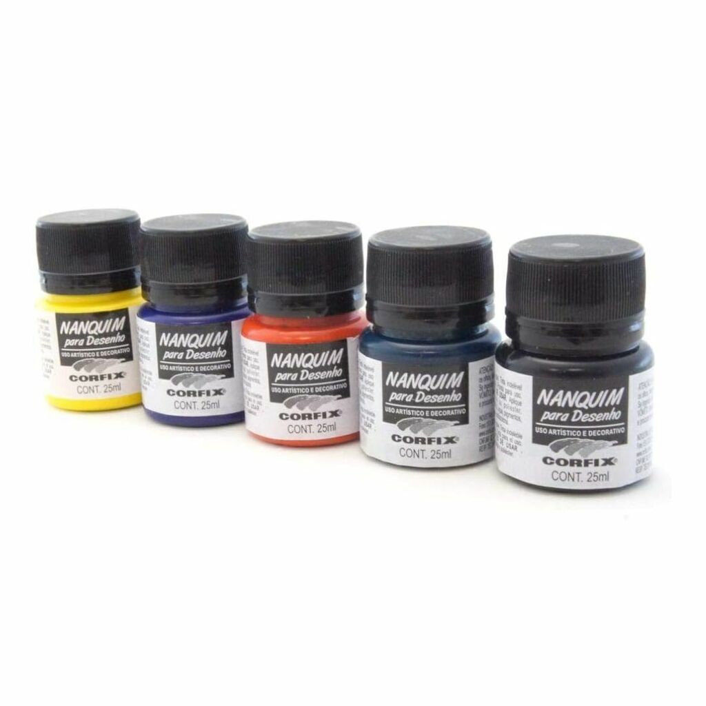 Tinta nanquim para desenho - 25 ml - preto/ branco/ amarelo ouro/ vermelho  fogo/ verde bandeira/ azul ultramar - CORFIX - Livraria Cervo