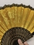 Leque Grande Tecido Cetim Brocado Brilho Luxo Cigano Dança - Amarelo na internet