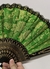 Leque Grande Tecido Cetim Brocado Brilho Luxo Cigano Dança - Verde na internet