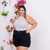 Conjunto Plus Size Blusa Gola Alta + Short Alfaiataria Cinto 0491 - comprar online