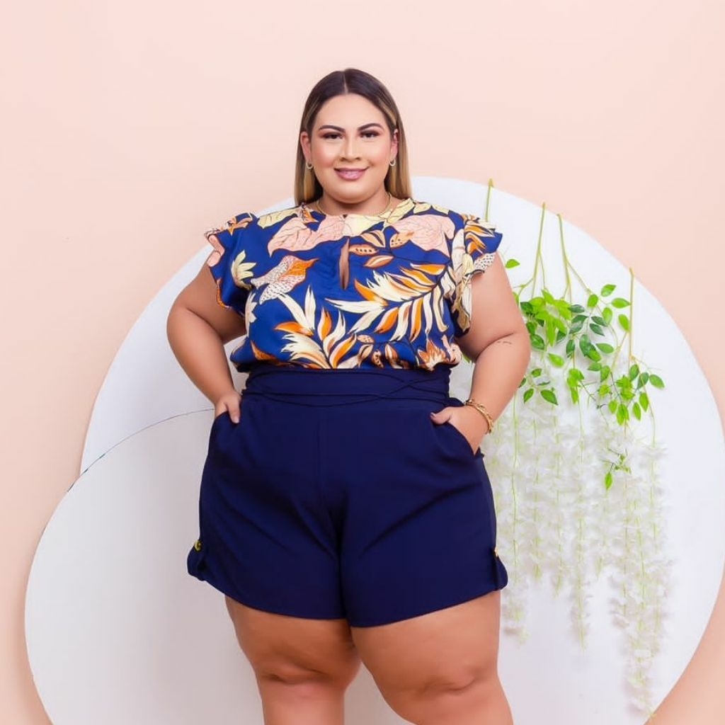 Conjunto Feminino Plus Size Short e Blusa Estampada 0255