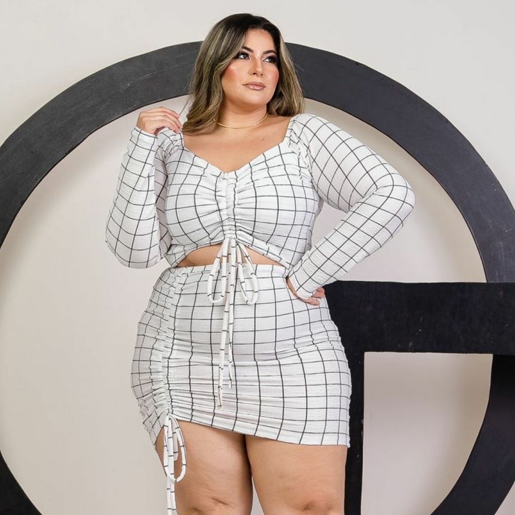 SHEIN Conjunto de saia xadrez plus size