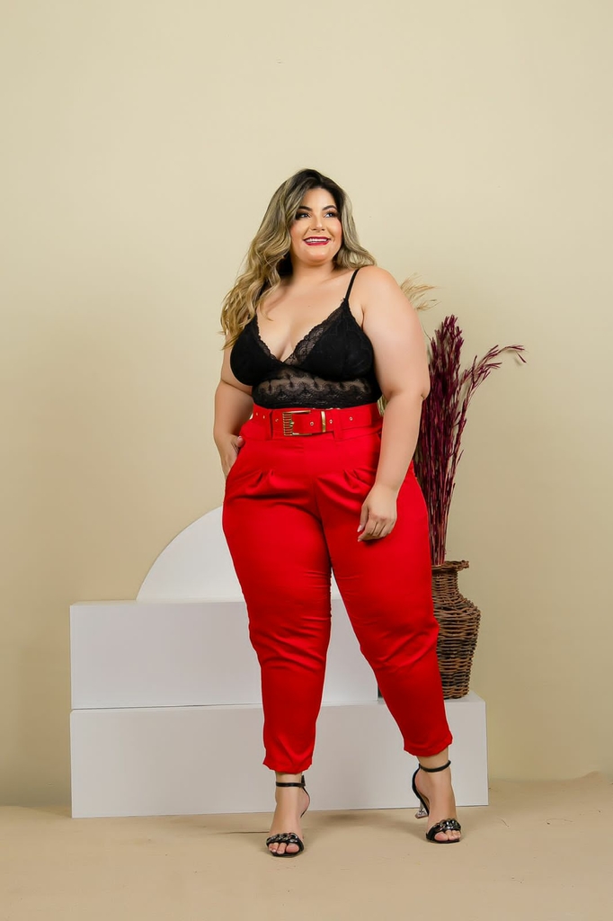 Cal a Plus Size de Alfaiataria Cinto Roupa Feminina Moda Plus Size