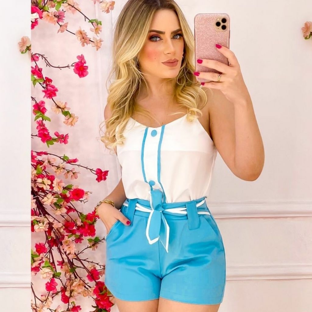 Conjunto Feminino Detalhes em bot o Roupas Feminanas Moda