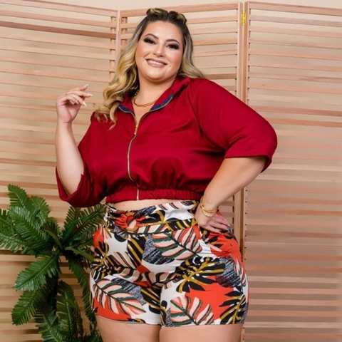 Conjunto Plus Size Blusa Short Estampado Roupa Feminina