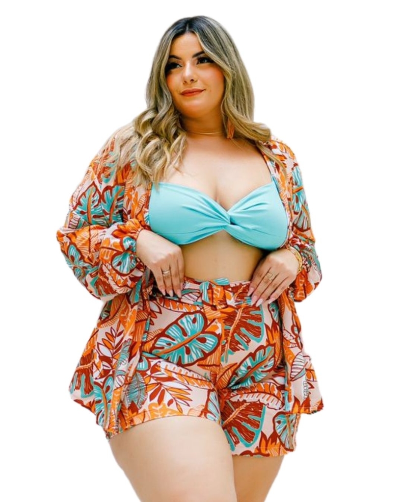 Conjunto Plus Size Short Cropped Kimono Roupas femininas GG