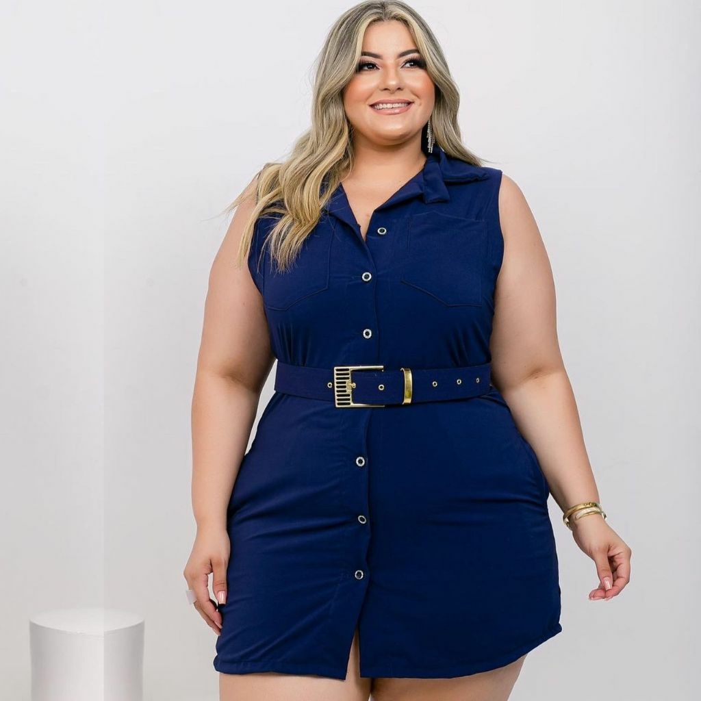 Vestido Chemise Plus Size Roupa Feminina Cinto Plus 48 ao 52