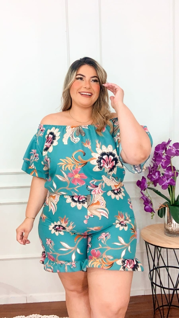 Macaquinho Plus Size Estampado Roupas Femininas GG 48 ao 52