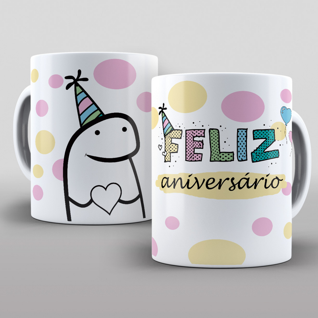 Caneca De Aniversario Flork Meme 325 Ml De Porcelana