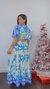 Vestido Flora Longo Florido Com decote profundo e manga curta - Azul - comprar online