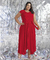 Vestido Vermelho Longo Canelado com faixa e saia godê | Moda Feminina Plus Size - Desfilar