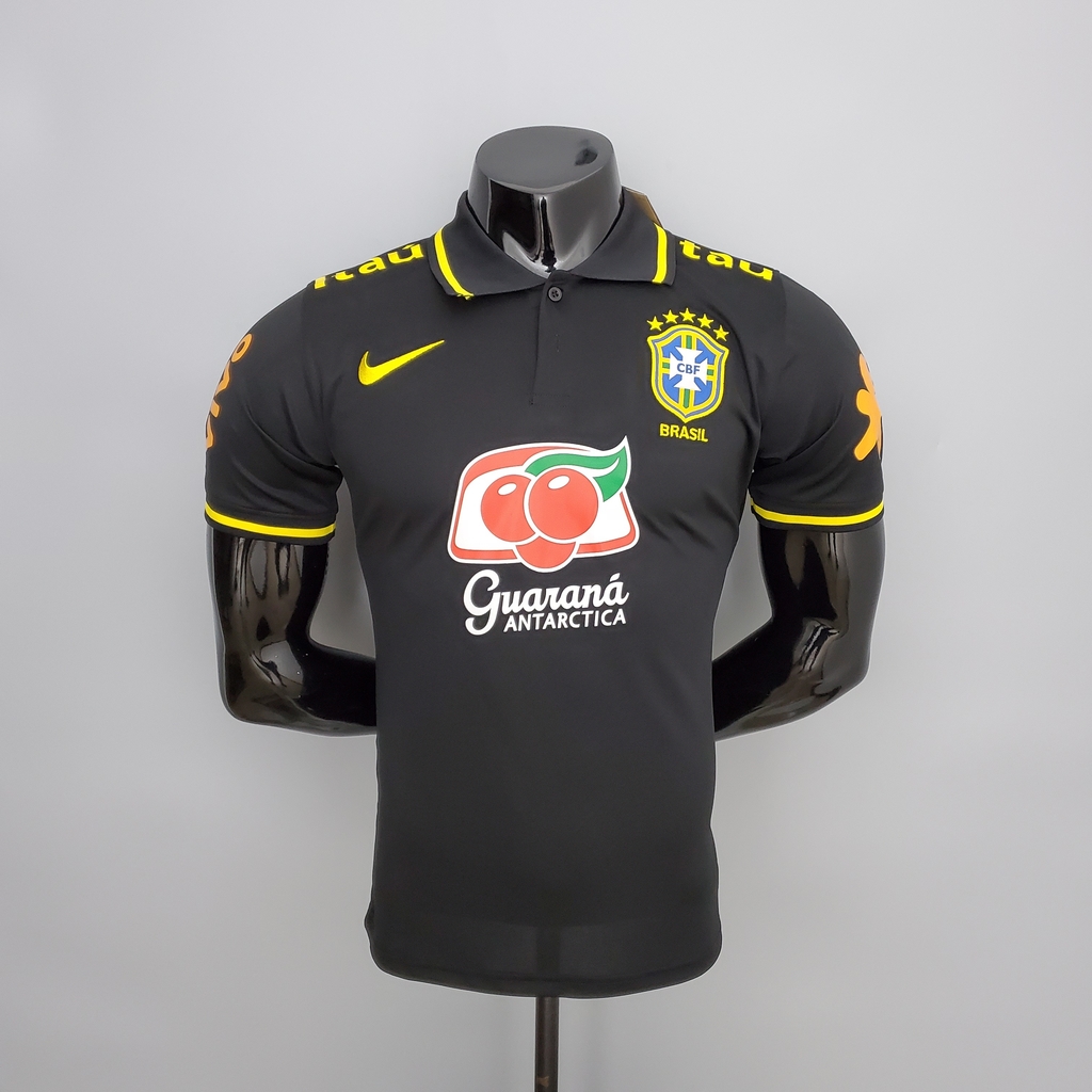 Camisa de time – Brasil Polo Viagem c/patrocínio Preta c/gola
