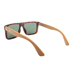 Óculos Fuel polarizado retangular cor tartaruga com haste de bambu