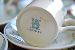 Juego de 6 Tazas con Plato para Café, Loza Copeland Spode England, Pattern Merville Blue C1940