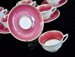 Juego de 6 Tazas para Café con Plato , Ch. Field Havilan Limoges France Bordeaux y Oro C1940