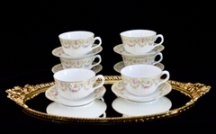 Taza para Te Porcelaine Limousine Limoges France , Rosas con Franja en Verde C1920-1938 - comprar online