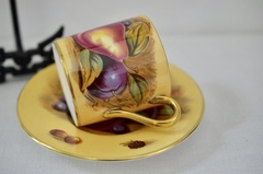 Demitasse Aynsley Fine English Bone China Pattern Orchard Gold Fruits C1960 - tienda online