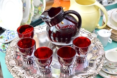 Juego para Agua o Jugo Anchor Hocking USA, Jarra y 5 Vasos Color Ruby C1950 - tienda online