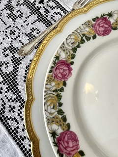 Imagen de Set Masitero con 8 Platos Porcelana Raynaud & Co. Limoges Art Deco Guarda de Rosas Vivo Oro C1919-1928