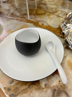 Set Salero con Cuchara y Plato Porcelana Continental China Rosenthal Rhythm Black Charcoal C1959 - Funcy Stuff Antiguedades